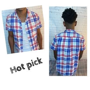 CHEROKEE Boys Plaid Short Sleeve Button Down Shirt